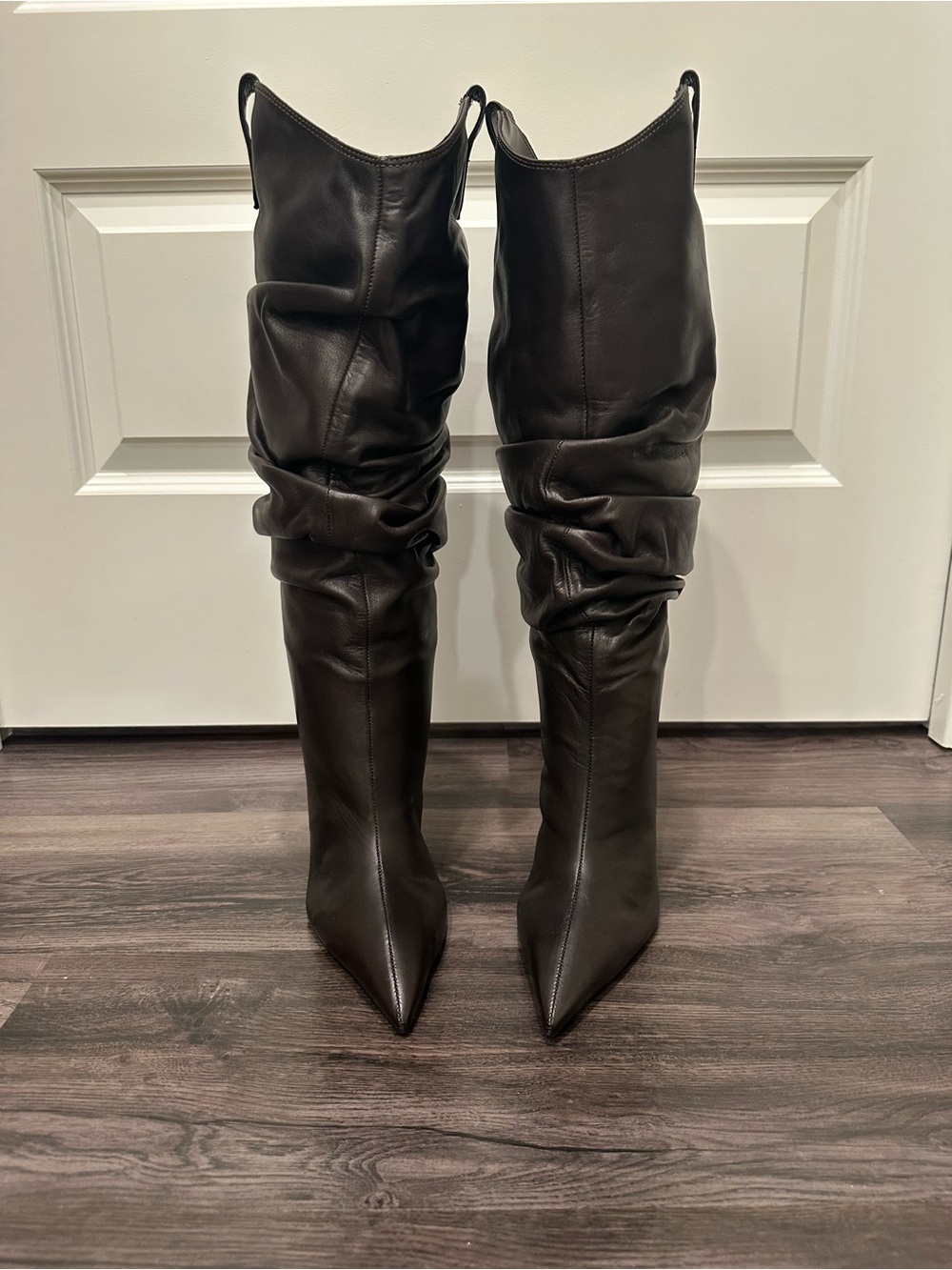 Schutz brown slouch leather knee boots 8.5 metallic heel NWOT - Picture 3 of 7
